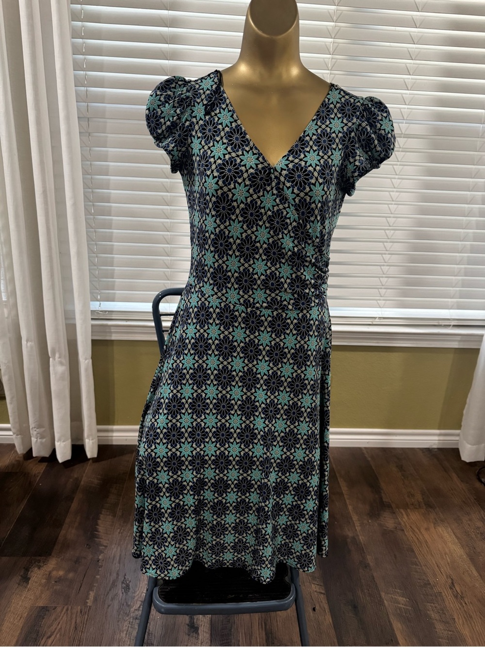 Maggy London Teal and Black Floral Midi Dress